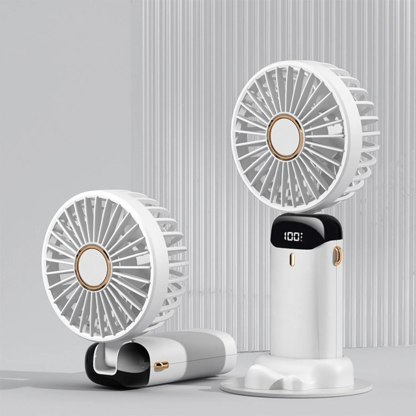 Portable Handheld Fan, Battery Operated Fan with Base, Digital Display, 5 Speeds, Rechargeable Mini Fan for Outdoor Indoor