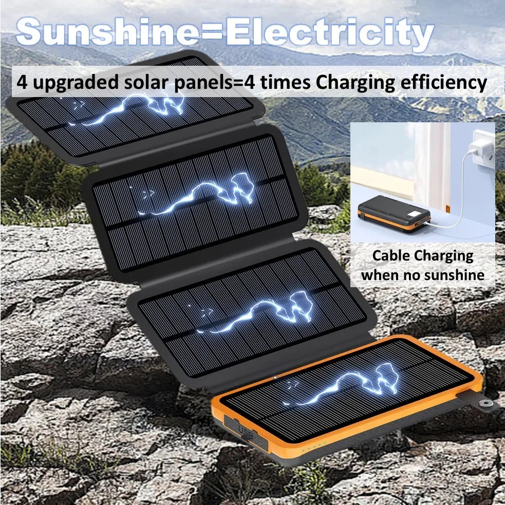 Long-life Solar Power Bank Portable Solar Power Supply Long-lasting Low Self-discharge Compatible with IOS Android USB-A & USB-C