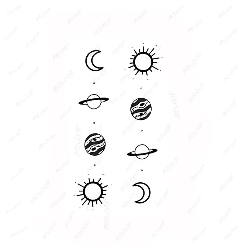 Tattoo Sticker Sun Moon Planet Temporary Waterproof  Flash Makeup Hand Arm Neck Fake Fake Body Art for Men Women