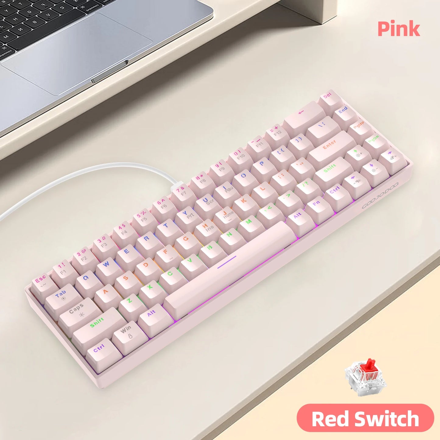 GOOJODOQ 68 Key Wired Work Gaming Mechanical Keyboard Red Switch RGB Light for Window Laptop Macbook Android Desktop