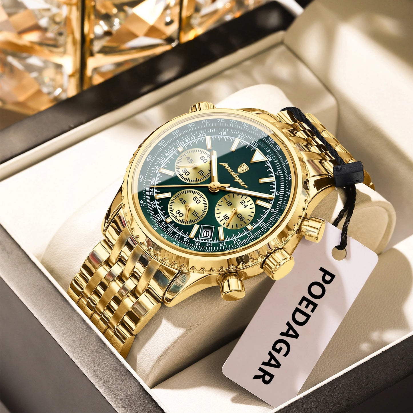 POEDAGAR Top Luxury Men's Watches Waterproof Luminous Chronograph Date Male Watch Stainless Steel Military Quartz Men Wristwatch