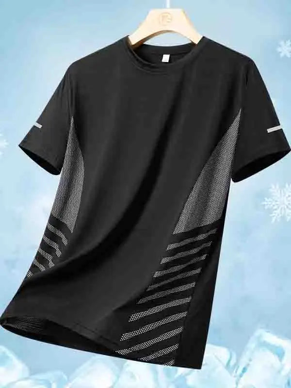 Running T-shirt Men Summer Ice Silk Thin Top Reflective Printing Quick Dry Short Sleeve Breathable Fitness Sports T-shirt 5XL