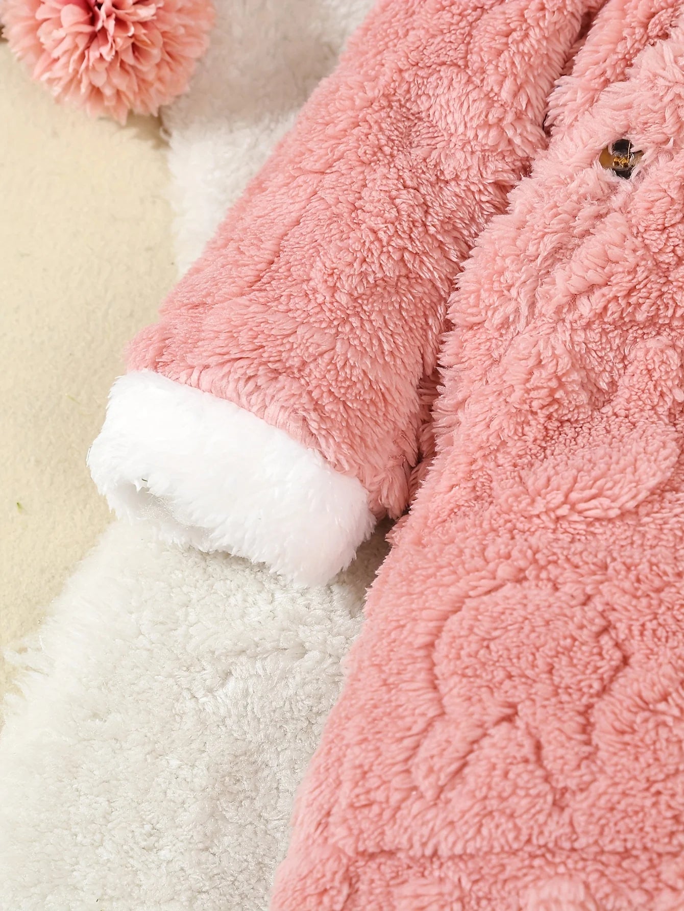 Autumn And Winter Jacquard Rabbit Plush Hooded Dress For Baby Girls, Winter Warm One-Piece Dress