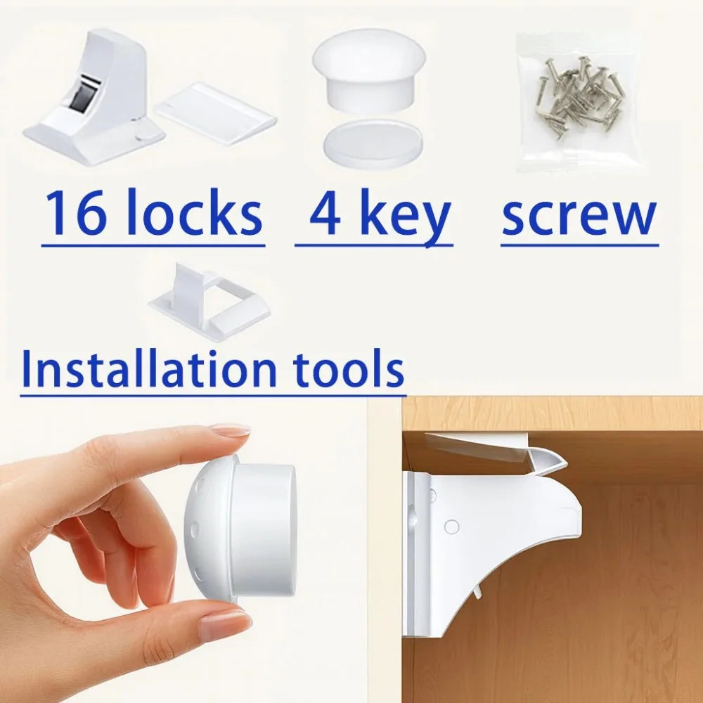 Magnetic Cabinet Lock Child Safety Locks with Screws Installation Invisible Drawer Door Lock for Baby Proofing Cabinets Cupboard