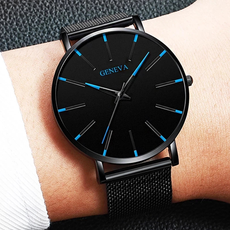 Minimalist Mens Fashion Ultra Thin Watches Simple Men Business Mesh Belt Quartz Wrist Watch Relogio Masculino