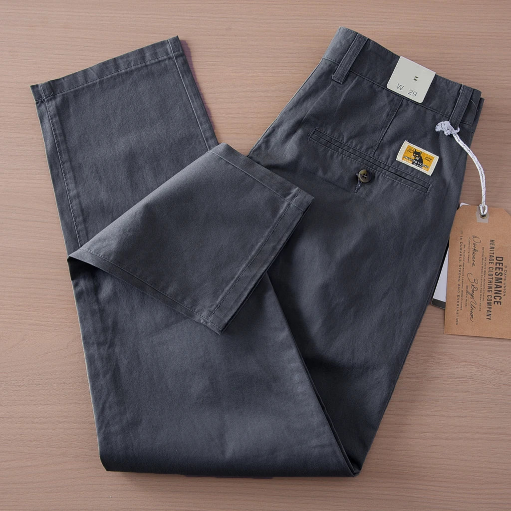 2025 Spring and Summer New Japanese Retro Thin Cargo Pants Men's Simple 100% Cotton Washed Commute Casual Straight Trousers