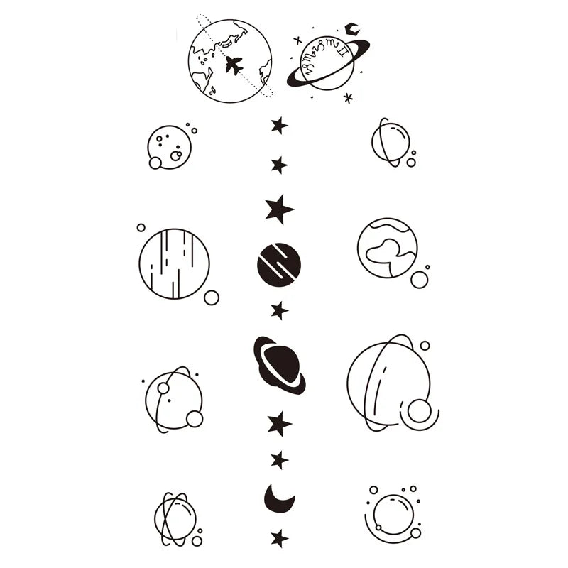 Tattoo Sticker Sun Moon Planet Temporary Waterproof  Flash Makeup Hand Arm Neck Fake Fake Body Art for Men Women