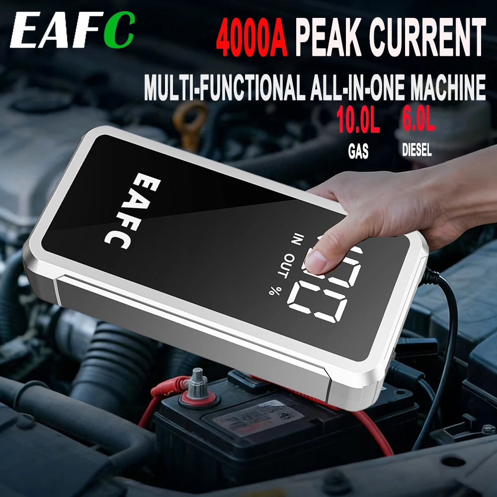 EAFC Portable Car Battery Starter 1000A/ 2000A /4000A JumpStarter Device12V Car Power Bank Booster Buster LED Emergency Light