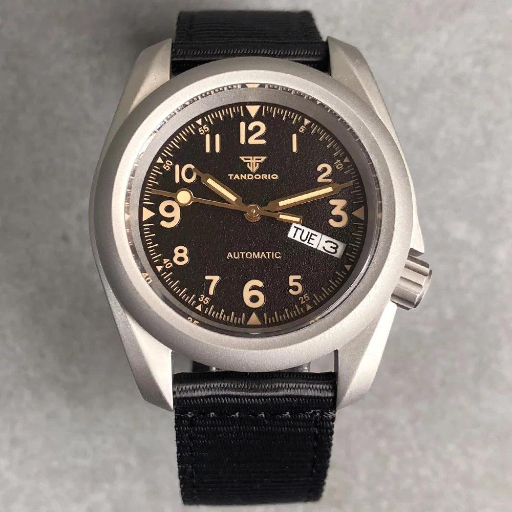 Tandorio Vintage Military Men's Field Watches Frosted Case 200m Waterproof Sapphire Glass NH36 Automatic Mechanical Man Watch