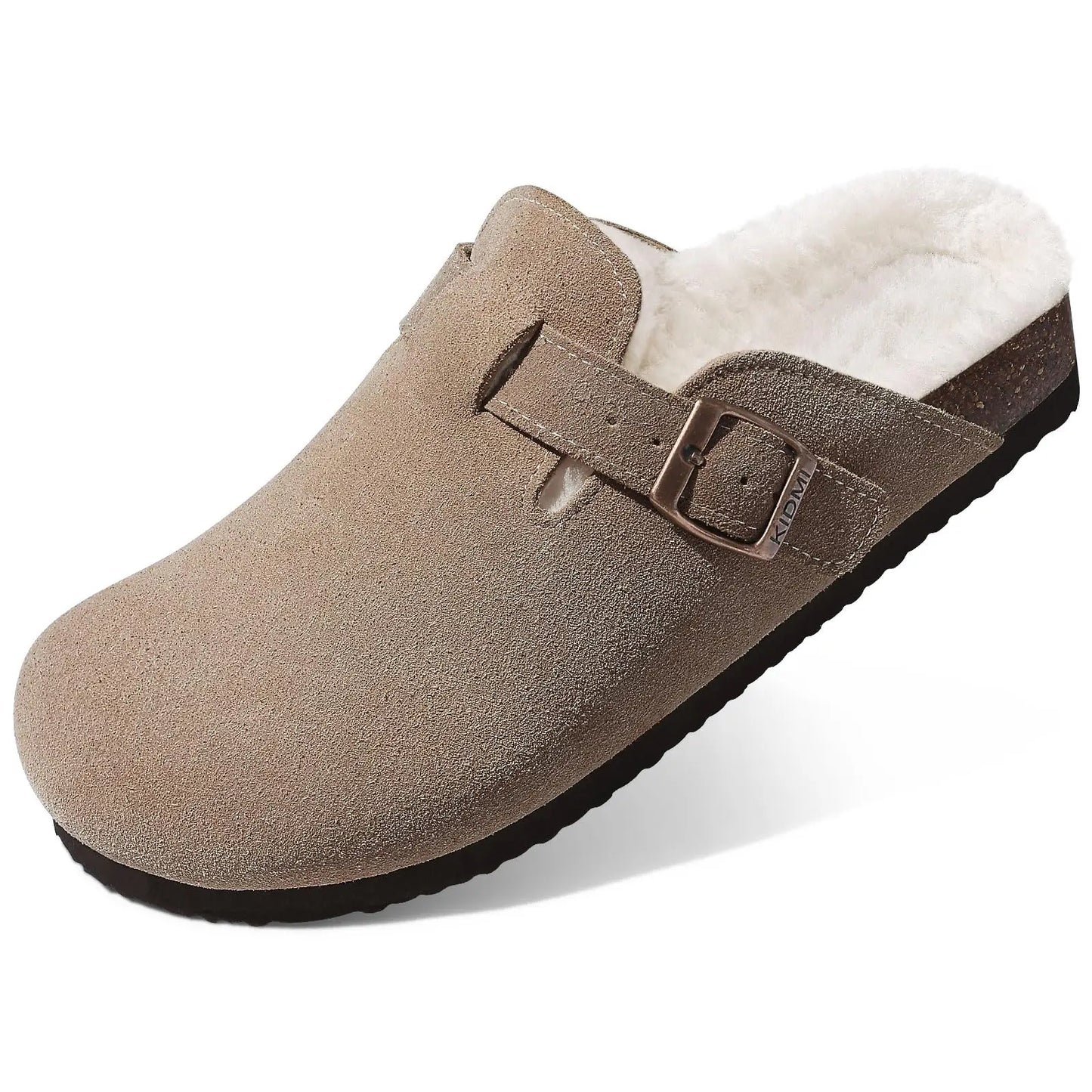 Shevalues Winter Women's Mules With Adjustable Buckle Leisure Cork Insole Comfortable Clogs Slippers Cow Suede Non-slip Sandals