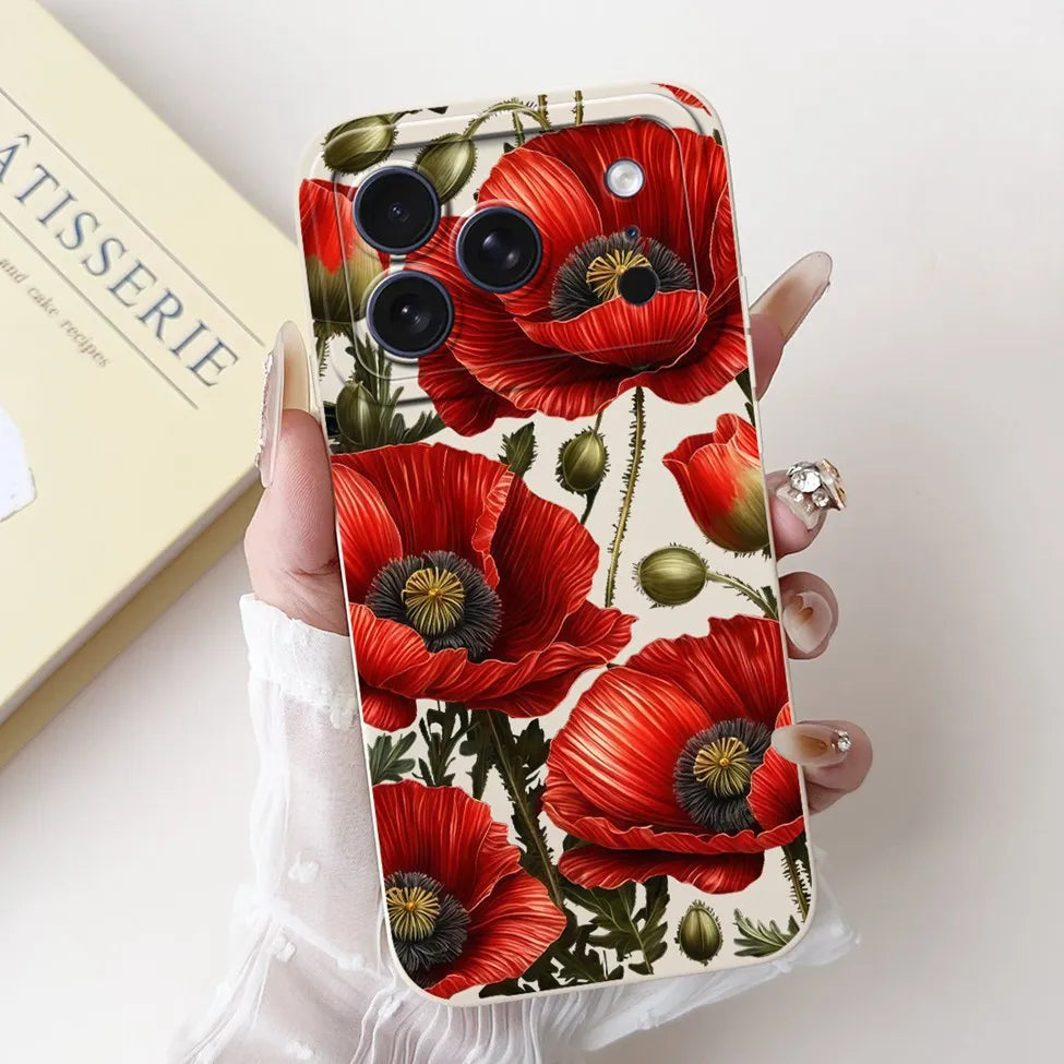 For iPhone 17 Pro Case Silicone Luxury Flowers Cute Kawaii Funny Painted Cover For iP 17 Pro Phone Case A3256 A3522 A3523 A3524
