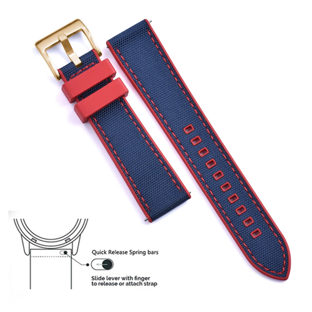 High Quality FKM Canvas Watch Strap 20mm 22mm Hybrid Fluoro Rubber Nylon Watchbands Quick Release For Each Brand Diving Watches