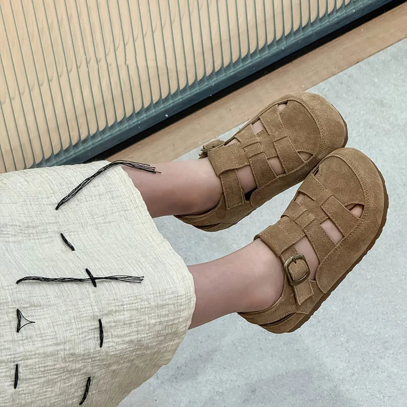 Children' Simple Elegant Baotou Sandals 2026 Summer New Product Genuine Leather Casual Comfortable Single Shoes Boys Girls Suede