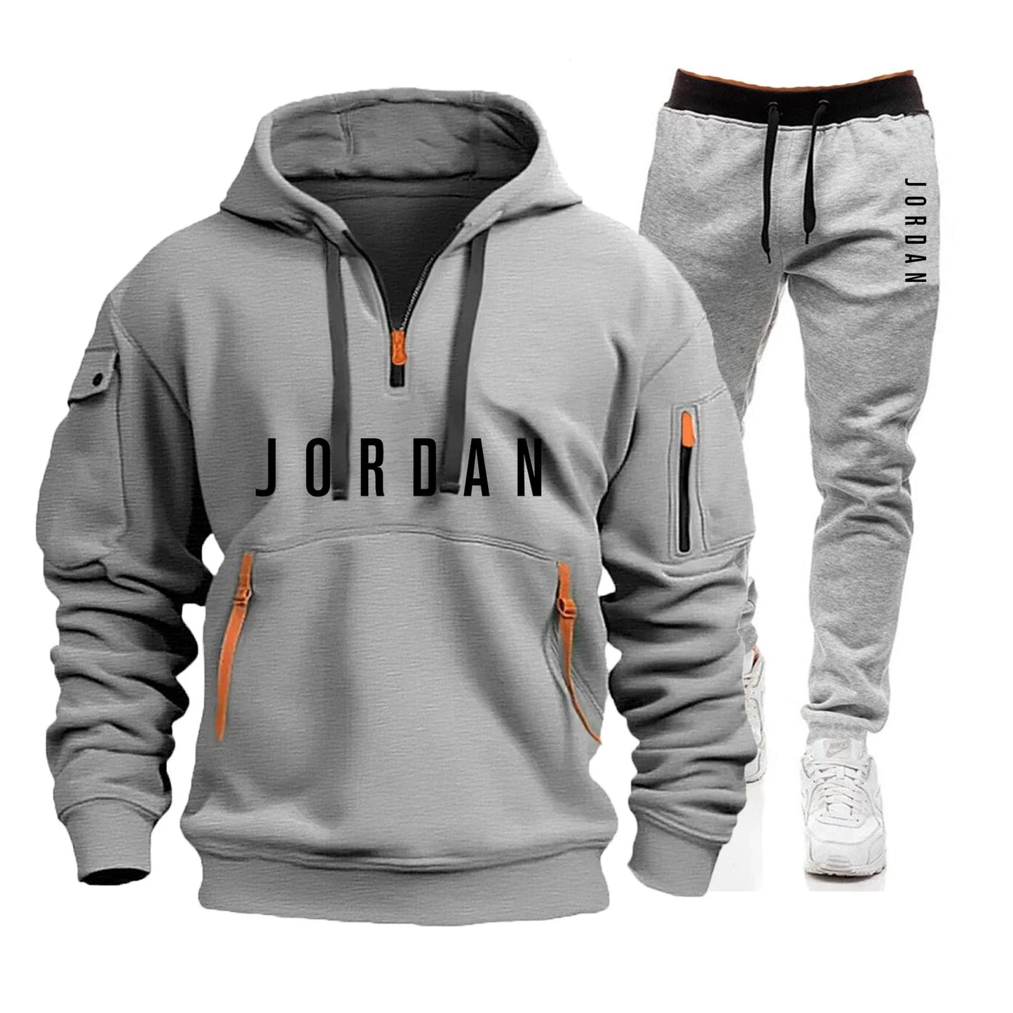 Autumn and winter men's sweatshirt set, fashionable and casual set, windproof thickened men's sportswear and pants 2-piece set