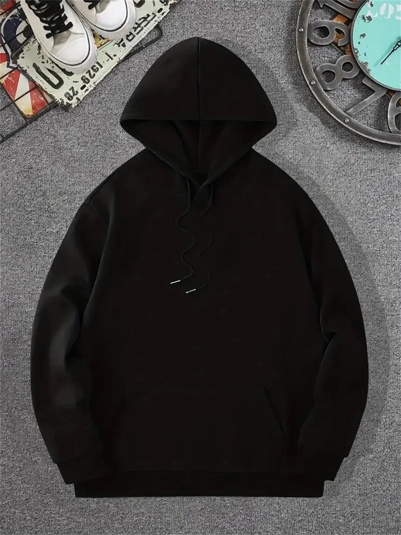 Men's autumn and winter casual fashion loose geometric print long sleeved hooded sweatshirt warm pullover