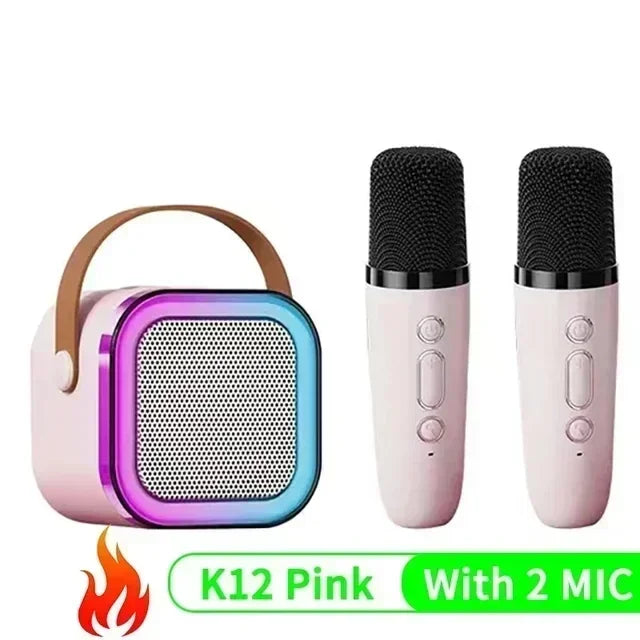 Portable Bluetooth K12 Machine Speaker With 1-2 Wireless Microphones HiFi Singing Family Loudspeaker Children's Gift