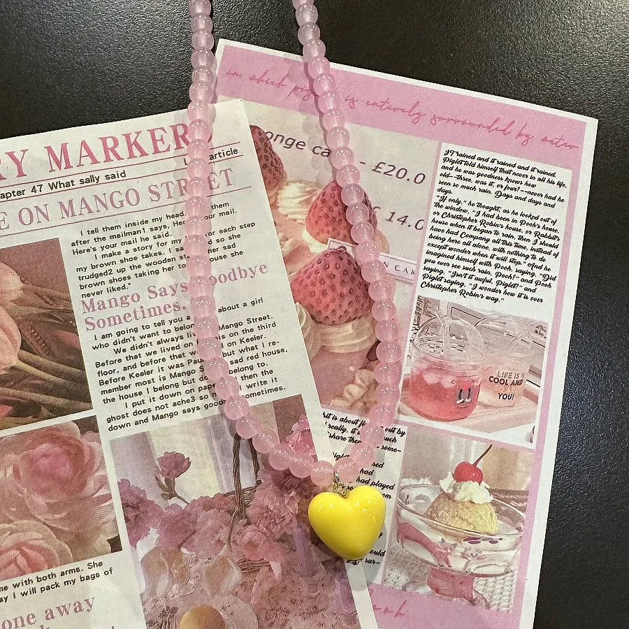 Aesthetic Jewelry Colorful Beaded Heart Pendant Necklace for Women Girls Y2K Trendy Charms Choker Neck Accessories Gift