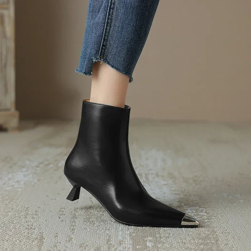 NEW Autumn Women Boots Modern Boots Women Shoes Pointed Toe Thin Heel Retro Ankle Boots High Heels Winter Ladies Shoes White