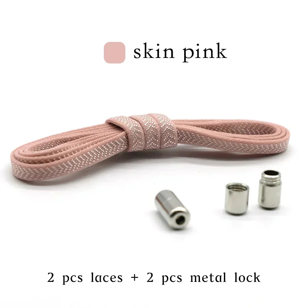 No Tie Shoelaces with Metal Lock – Flat Elastic Shoe Laces for Adults and Kids Sneakers, Quick Wear Shoe Strings for Lazy Day