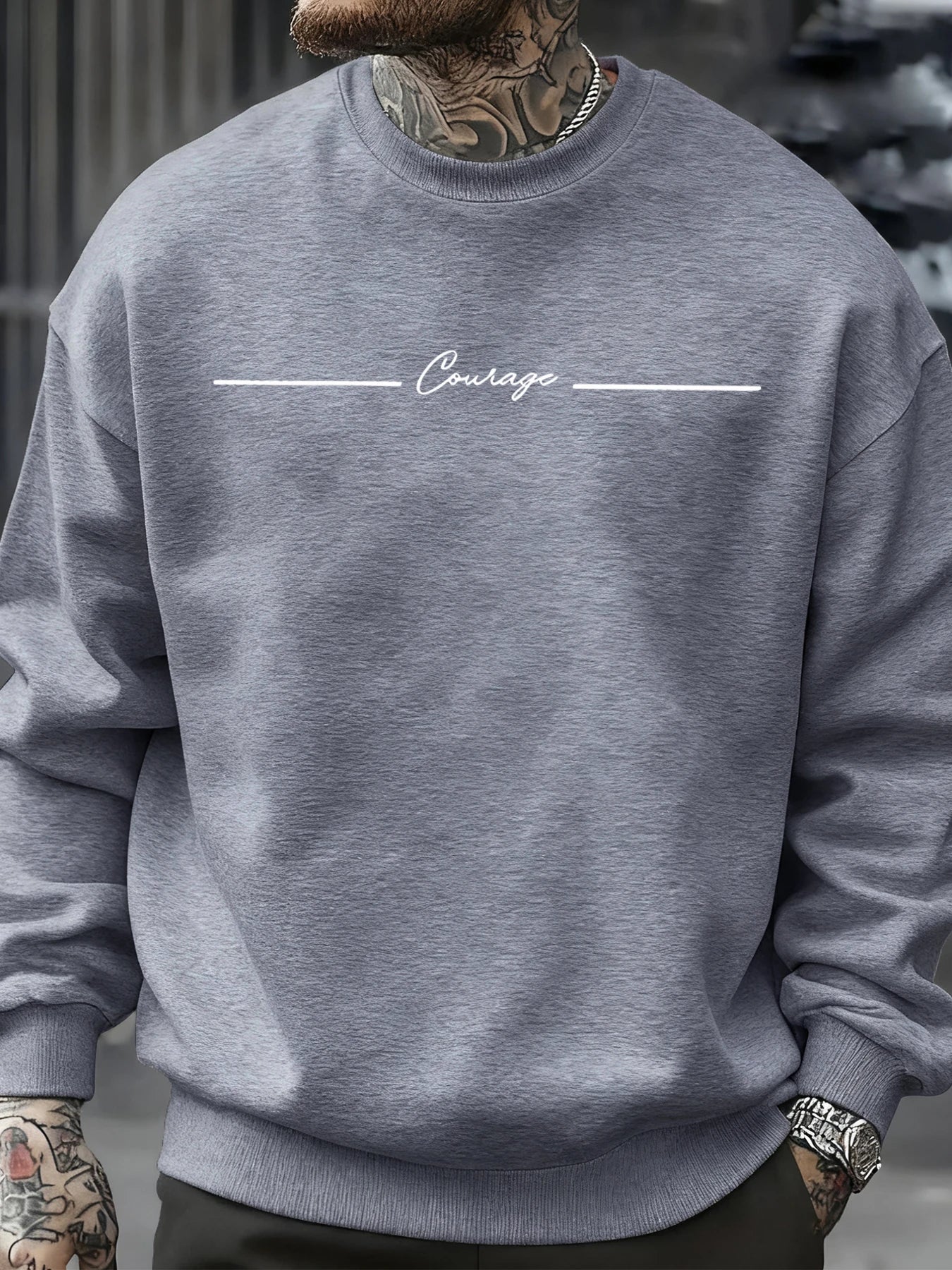 Courage Simple Line Pattern Men Sweatshirt Hip Hop Autumn Pullover All-Match Crewneck Clothing Fleece Casual Fashion Tops