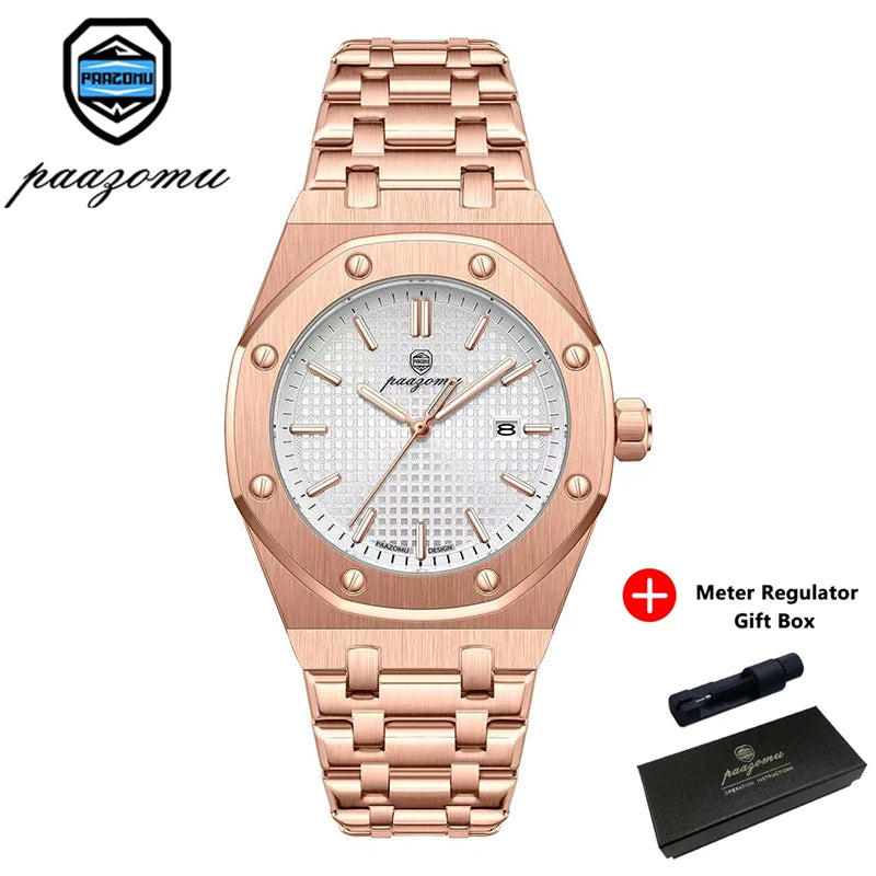 PAAZOMU Luxury Quartz Man Wristwatch Waterproof Luminous Date Men Watches Stainless Steel Men's Watch Male Reloj+Gift Box