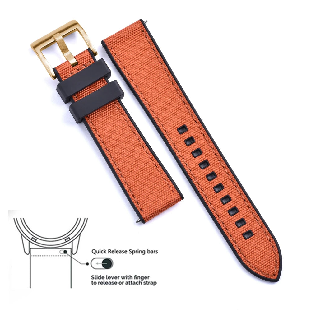 High Quality FKM Canvas Watch Strap 20mm 22mm Hybrid Fluoro Rubber Nylon Watchbands Quick Release For Each Brand Diving Watches