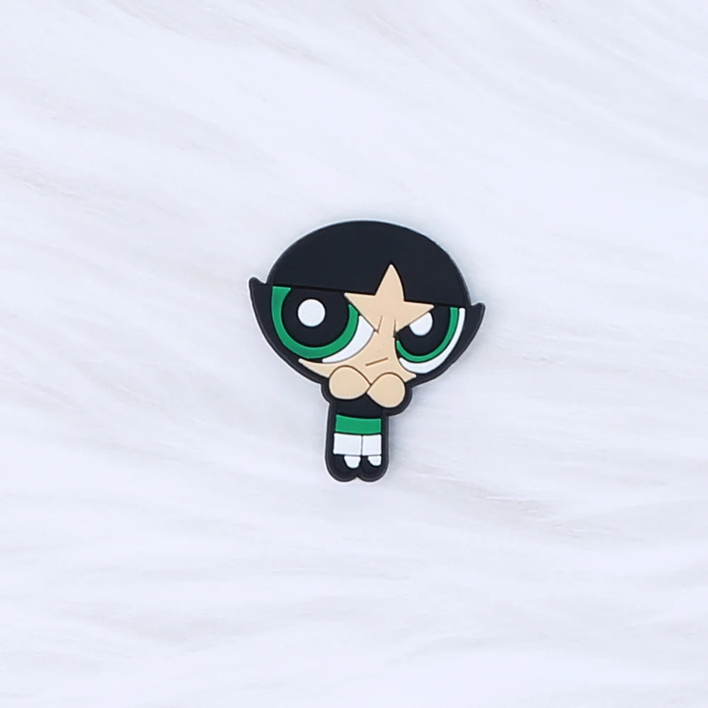 1-9pcs Power Girl Cartoon PVC Shoe Charms DIY Sandals Shoe Buckles Pins Series Shoe Decoration Accessories Friends Gifts