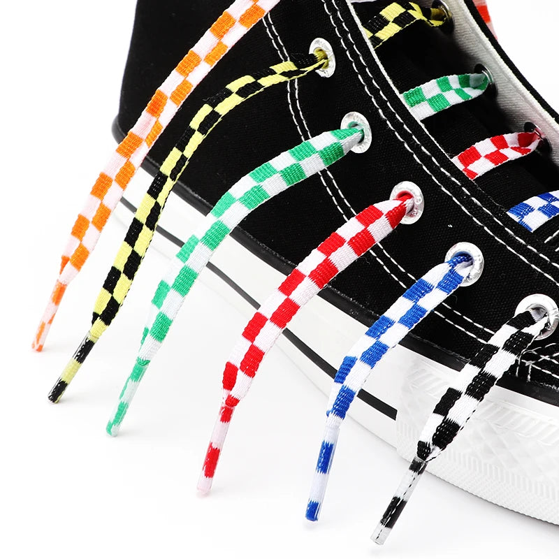 1 Pair Checkered Grid Shoelaces for Shoes Flat Black and White Plaid Shoelace Sneakers Shoe Laces Women Man Shoe Lace Shoestring