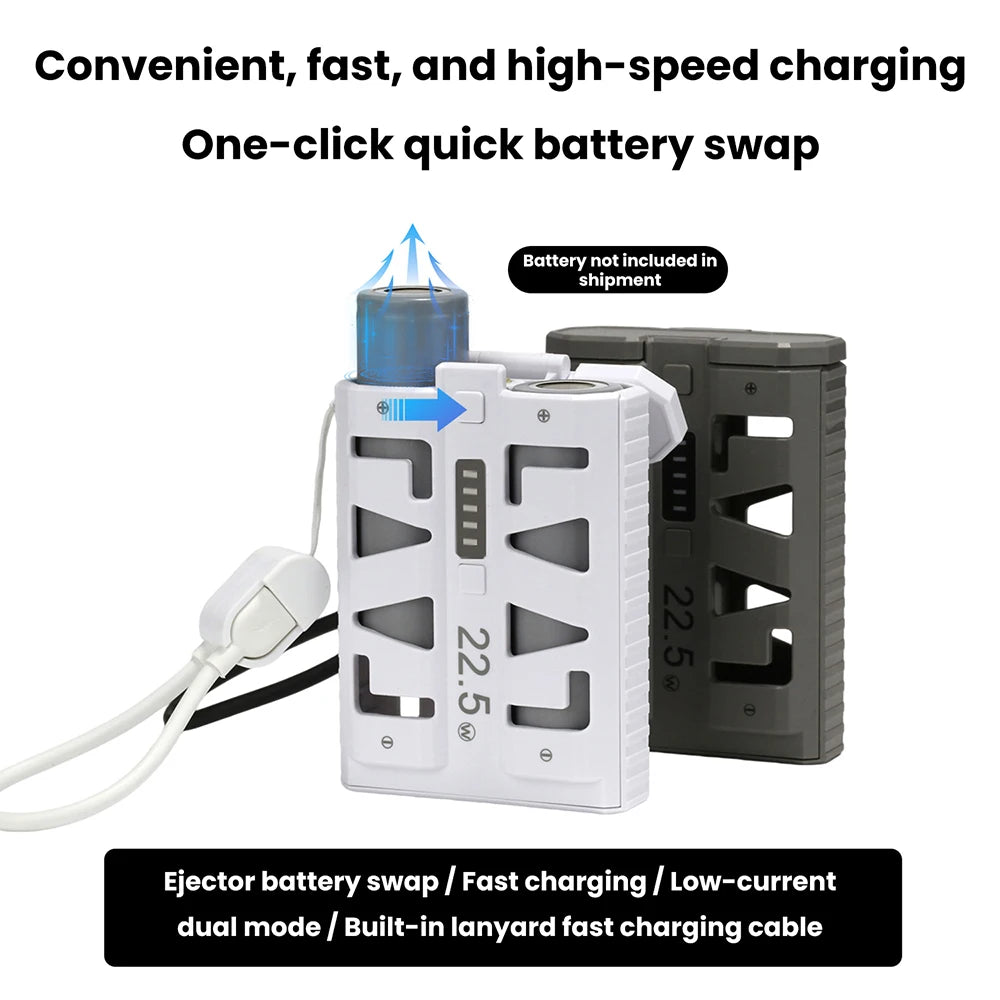 DIY Kit for 2x 21700 Battery Case 22.5W Fast Charging Power Bank Case One-Click Battery Swap Dual Mode Support for Low Current