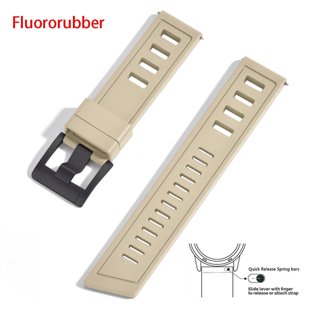 New Design Heavy Duty FKM 20mm 22mm Watch Strap Waterproof Fluororubber Band Quick Release Universal Fit For Diving/Sports Watch