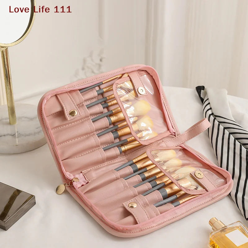 Makeup Brush Case Makeup Brush Holder Travel Waterproof Cosmetic Bag Stand-up Foldable Makeup Cup With Zipper Makeup Brush Bag