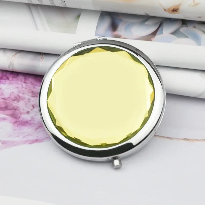 1Pc Folded Compact Mirrors Gold Silver Pocket Mirror Making Up for Personalized Gift Luxury Crystal Makeup Mirror Portable Round