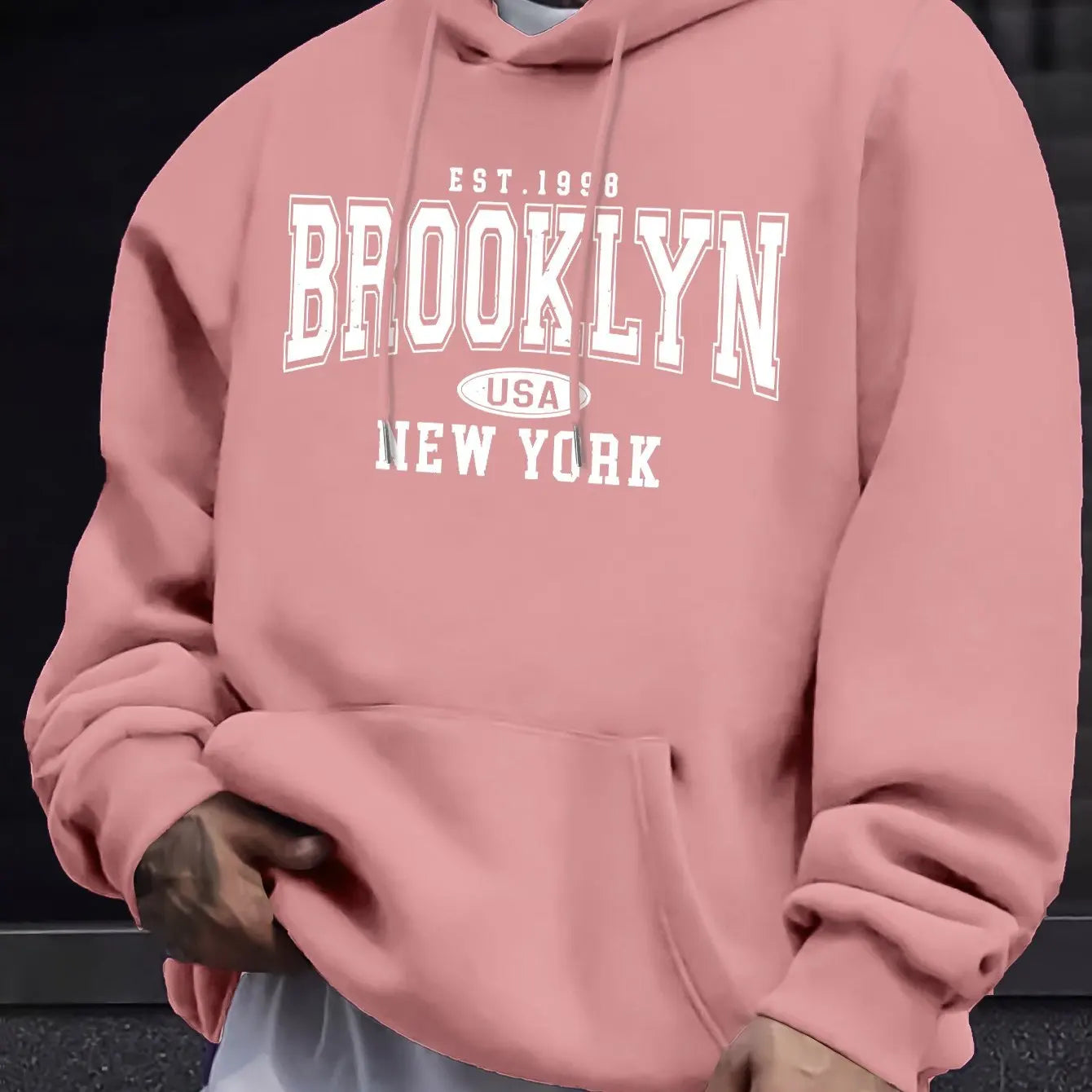 Men's autumn and winter casual fashion loose Brooklyn New York letter printed long sleeved hooded sweatshirt warm pullover