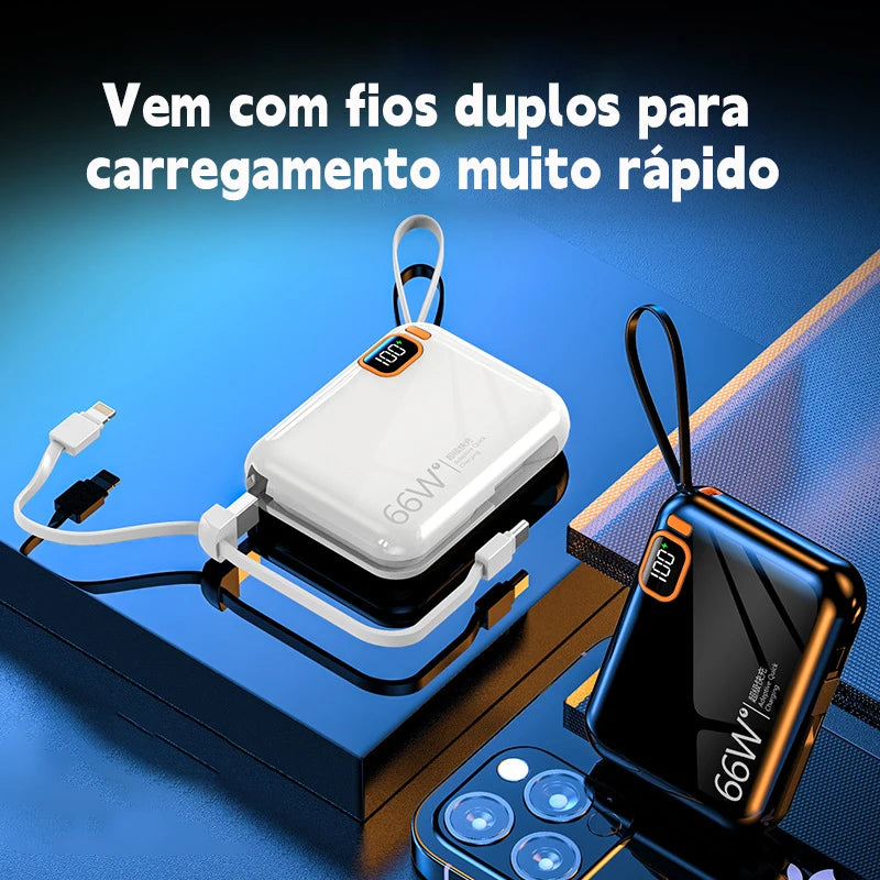 12000mAh Compact Power Bank Fast Charger With Integrated Cable Double Super Fast Recharge For Travel Day