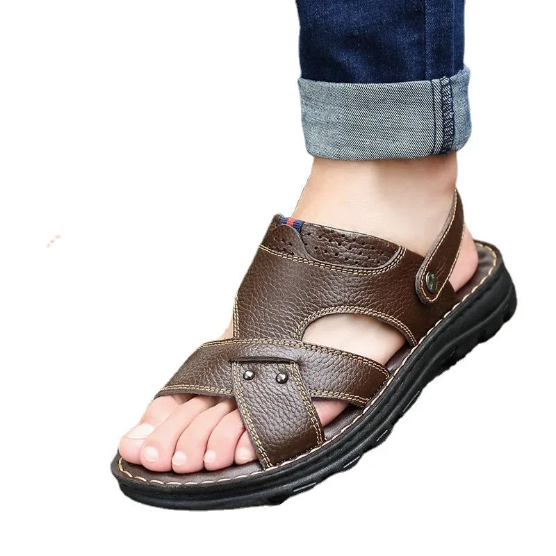 Leather Massage Sole Casual Beach Shoes Men's Sandals Thick Bottom Summer Leather Shoes Comfortable Footwear for Men