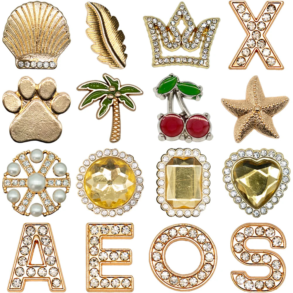1-16PCS Classic Metal Cherry Shoe Charms for Girls,Scallop Star Pin Accessories for Shoes,Crown Leaf Clog Buckles for Sandals
