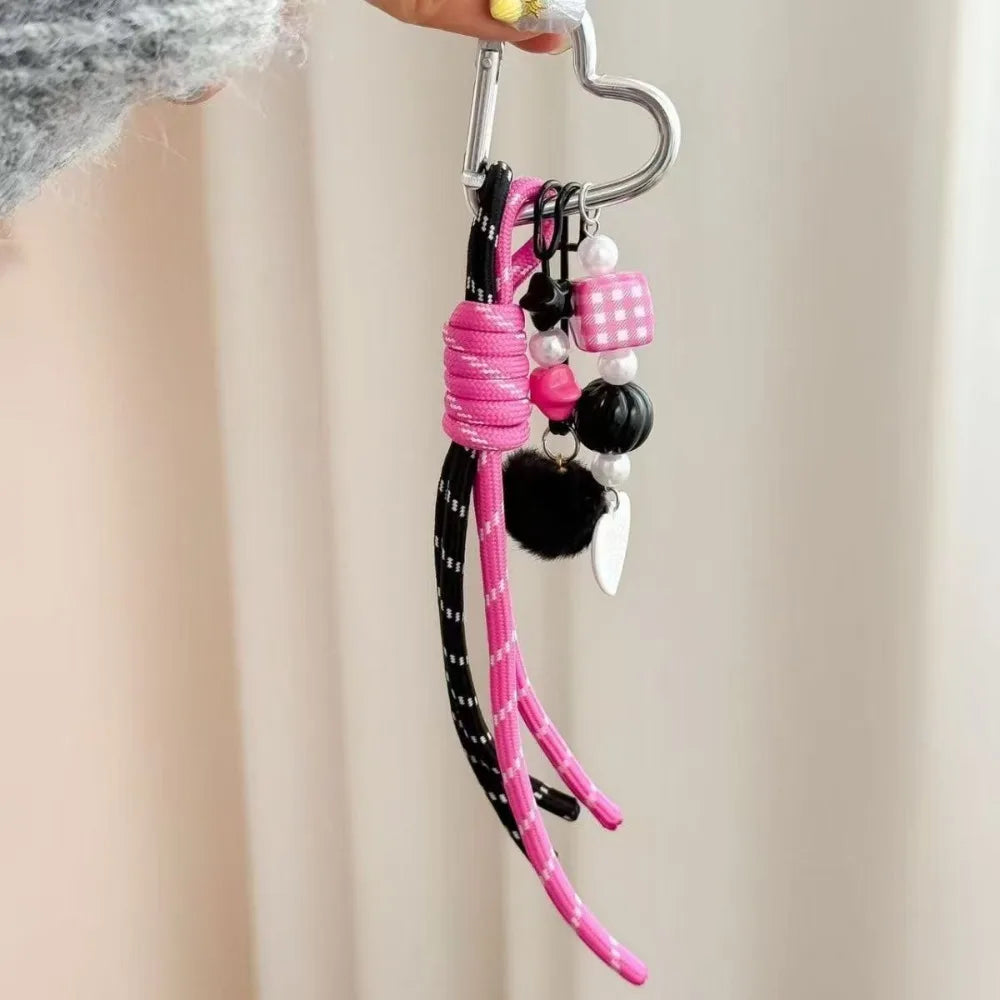 Trendy Heart Ball Keychain Colorful DIY Charm Braided Rope Keychain Gift Woven Rope Love Keychain Bag