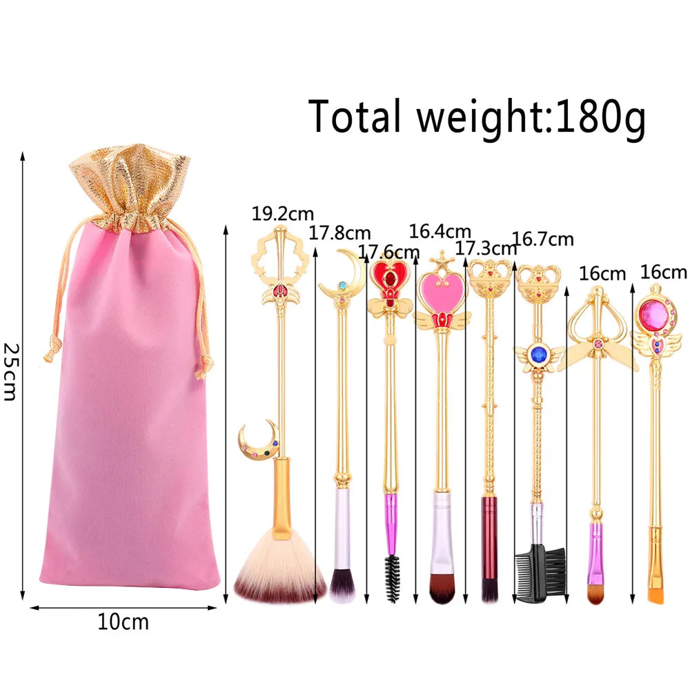 8pcs/set Sailor Moon Makeup Brushes Cosmetic Makeup Brush Set Professional Tool Kit Set Pink Drawstring Bag Included
