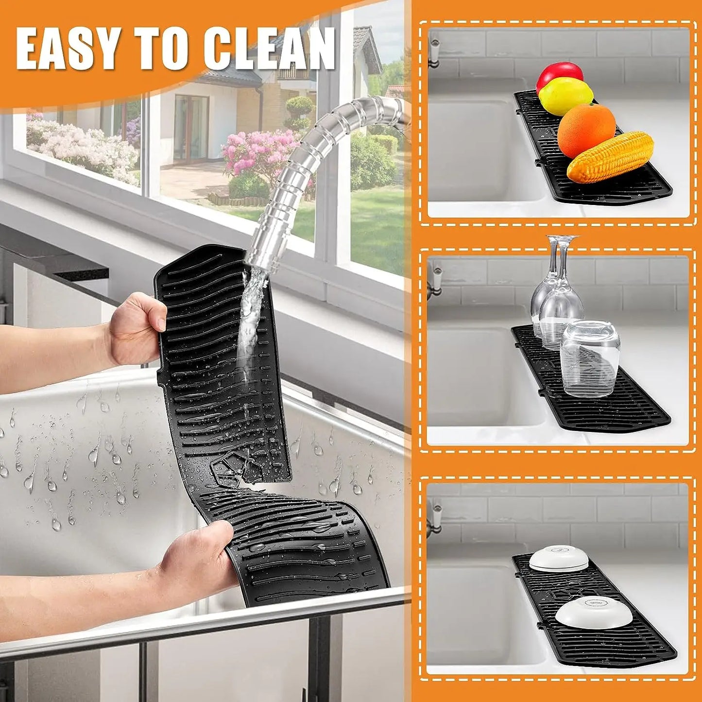 24.01/29.92 Inch Kitchen Long Silicone Sink Faucet Mat Splash Guard for Absorbent Sink Countertop Protectors Mat Kitchen Gadgets