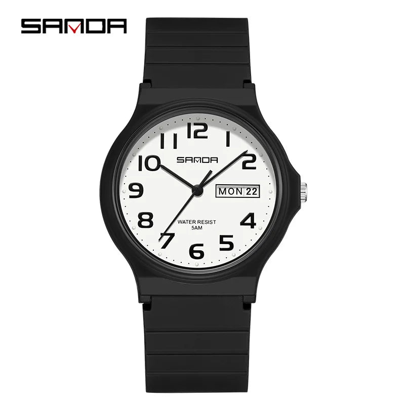 SANDA 9072 Fashion Students Quartz Watch New Design Soft TPU Strap Water Resistant Outdoor Sports Wrist Watches for Man