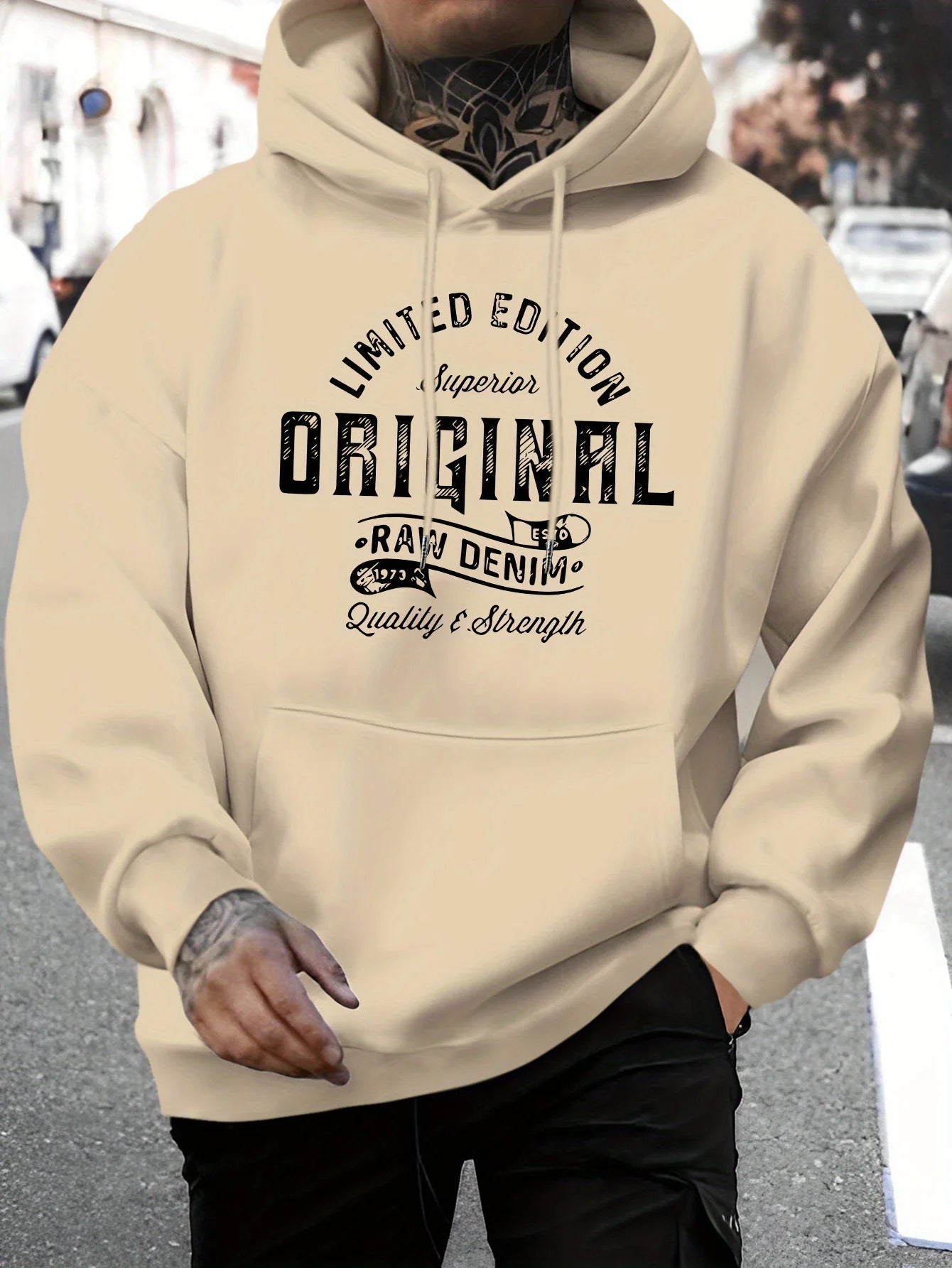 Men's top men's long sleeved round neck loose plus size autumn and winter hooded sweatshirt T-shirt top
