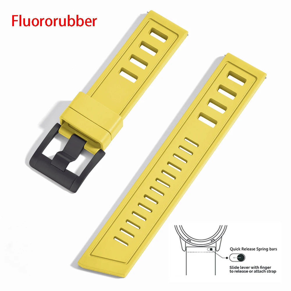 New Design Heavy Duty FKM 20mm 22mm Watch Strap Waterproof Fluororubber Band Quick Release Universal Fit For Diving/Sports Watch