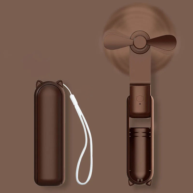 Portable Fan 2000mAh USB Rechargeable 3 Speed Mini Handheld Foldable Fan Hand Held Small Pocket Travel Fan with Handy Power Bank