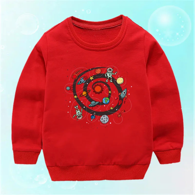 Lolocee Kids Sweatshirt,Crew Neck Long Sleeve with Cute Planet Print,Boys Fashion Pullover Top Toddler Children's Daily Wear XQ1