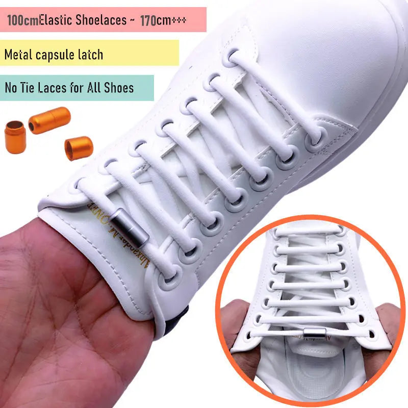 No Tie Elastic Stretchy Shoelaces Capsule Metal Lock, Tieless for Sneakers Shoe Accessories, Adjustable Durable One Size Fit All