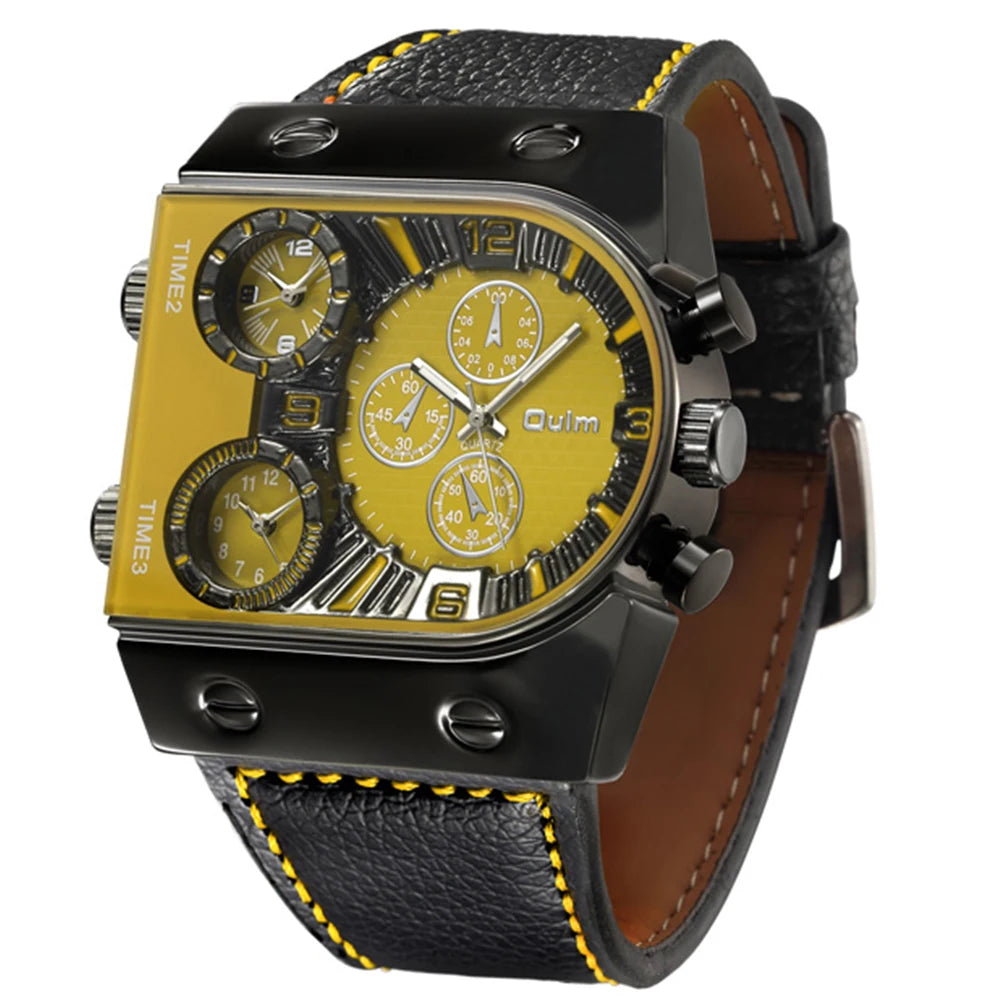 Men's Watches Mens Quartz Casual Leather Strap Wristwatch Sports Man Multi-Time Zone Military Male Watch Clock Relogios