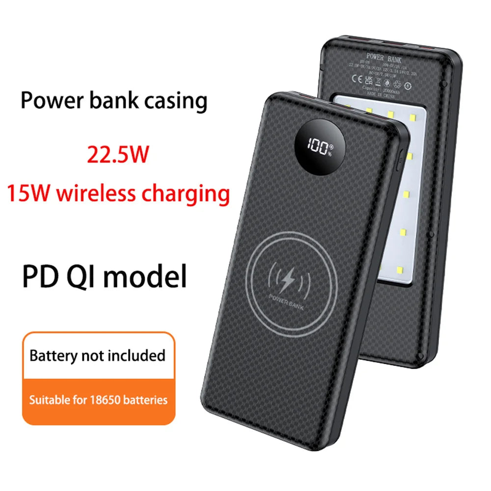 P8 8pcs 18650 battery power bank case shell DIY  PD 22.5W 10W support 15w wireless charging Dual USB type c Outdoor lighting