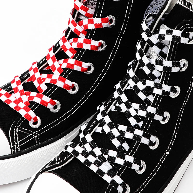 1 Pair Checkered Grid Shoelaces for Shoes Flat Black and White Plaid Shoelace Sneakers Shoe Laces Women Man Shoe Lace Shoestring