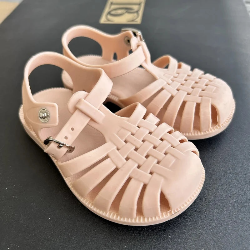 Girl Flip-flops Beach Shoes for Sea Summer Girls Gladiator Sandals Soft Non-slip Princess Jelly Shoes Flat Retro Roman