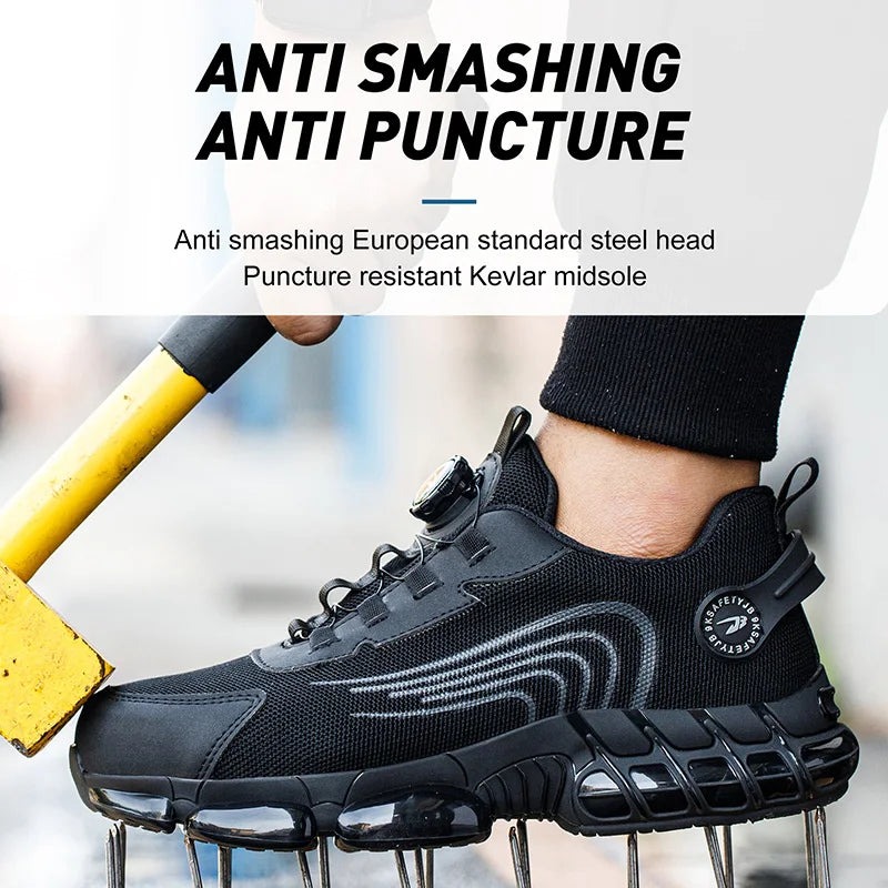 Unisex Rotating Button Safety Shoes Men For Work Sneakers Shoes Puncture-Proof Protective Women Shoes Steel Toe Work Boots